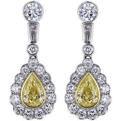 2.24 Carat Canary Diamond Pear Shaped Drop Earrings