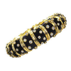 Black Paillonne Enamel  Diamond Gold Schlumberger Bracelet
