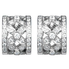 Diamond Gold Floral Pattern Wide Huggie Earrings