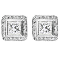 1.01 Carat Princess Cut Diamond Platinum Stud Earrings