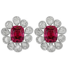 14.69 Carat Pink Spinel Diamond Gold Cluster Earrings