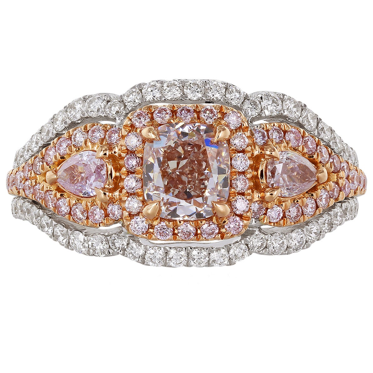 1.16 Carat Pink Diamond Gold Three Stone Ring