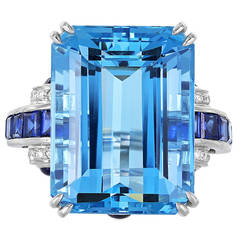 18 Carat Aquamarine Sapphire Diamond Platinum Ring