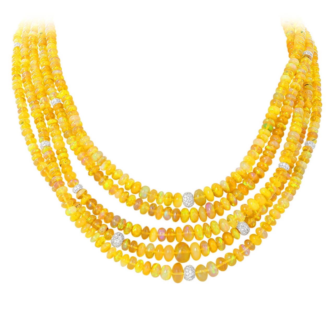 Jelly Opal Diamond Gold Five-Strand Necklace For Sale