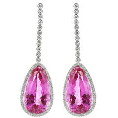 30 Carat Kunzite Diamond Platinum Dangle Earrings