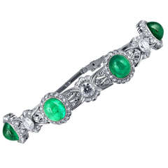 Edwardian Cabochon Emerald Diamond Platinum Bracelet