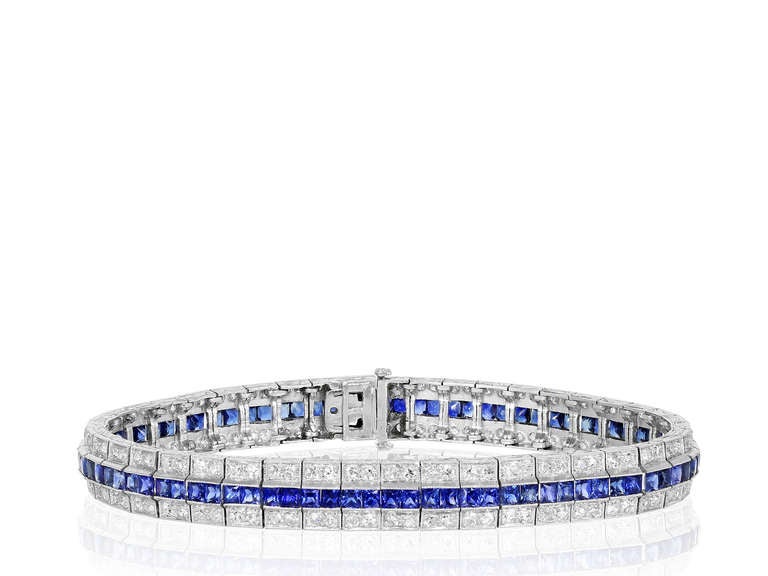 Art Deco Sapphire and Diamond Bracelet In Excellent Condition For Sale In Chestnut Hill, MA
