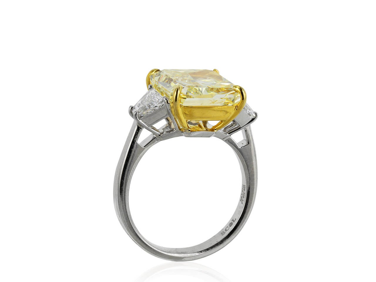 Contemporary 7.01 Carat Fancy Yellow GIA and White Diamond Ring For Sale