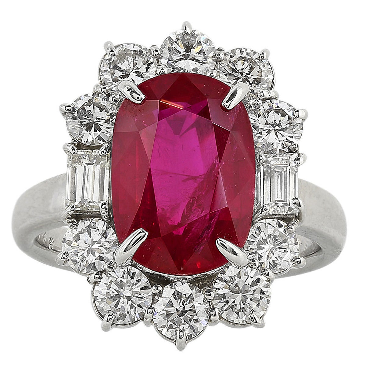5.07 Carat Ruby and Diamond Cluster Ring For Sale
