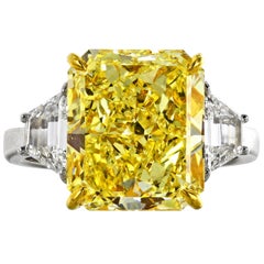 7.01 Carat Fancy Yellow GIA and White Diamond Ring