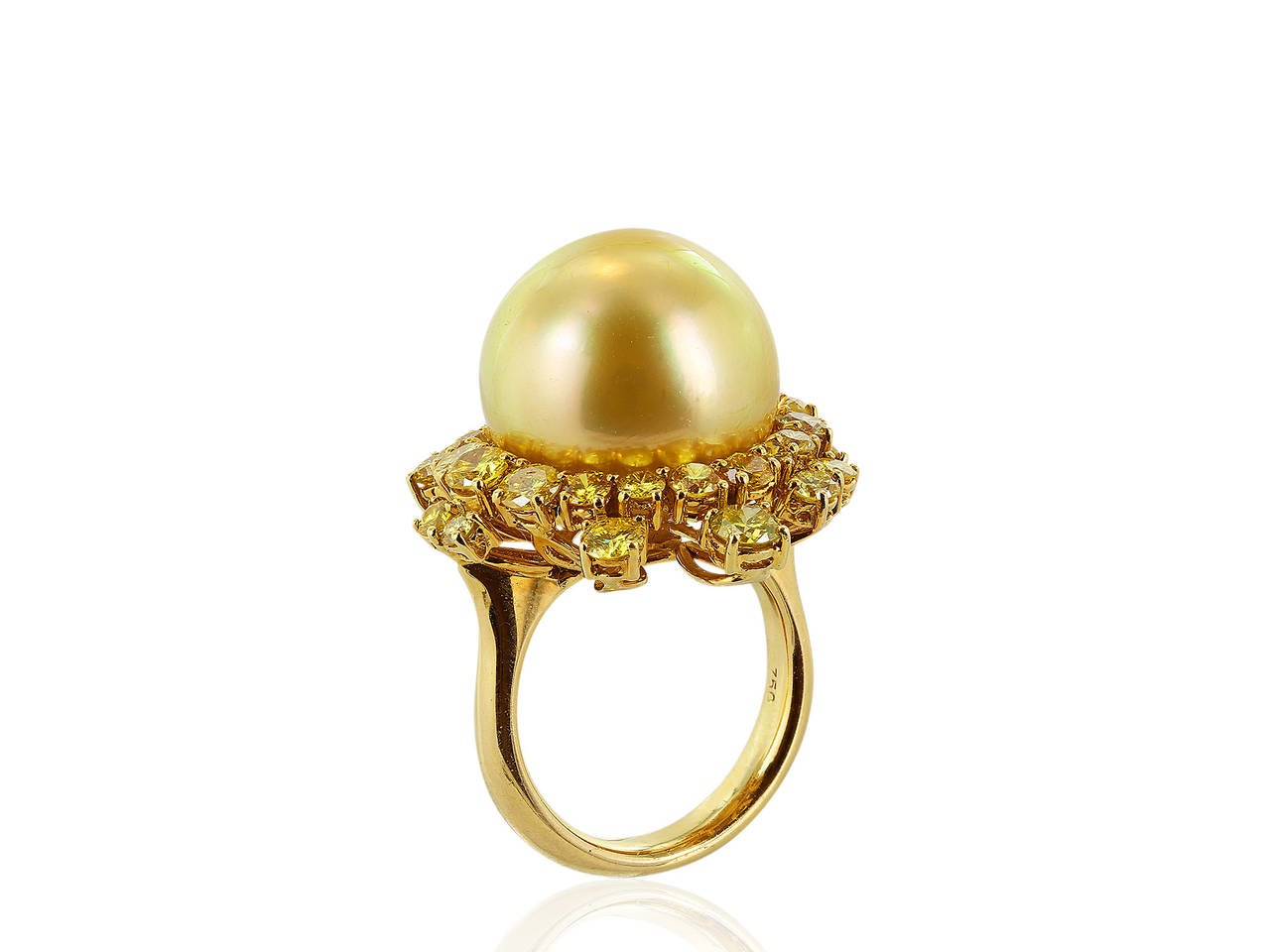 Golden South Sea Pearl Diamond Gold Cluster Ring at 1stDibs