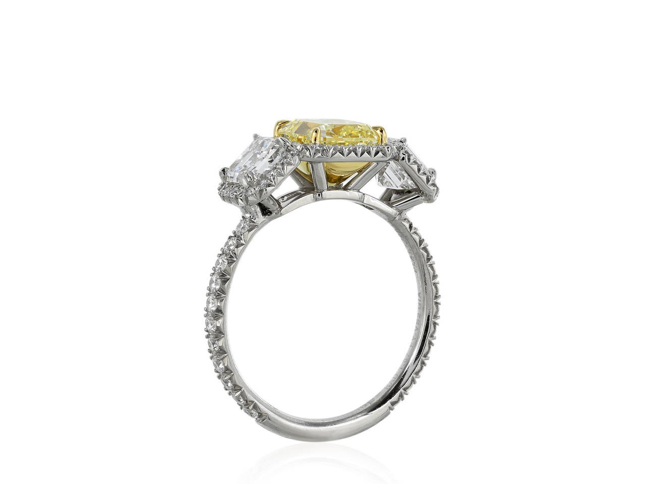 Contemporary 1.87 Carat GIA Certified Fancy Yellow Diamond Platinum Engagement Ring For Sale