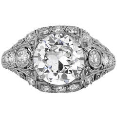 Art Deco 2.40 Carat Old European Diamond Platinum Engagement Ring 6