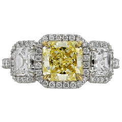 1.87 Carat GIA Certified Fancy Yellow Diamond Platinum Engagement Ring