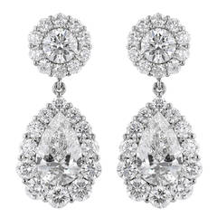6.21 Carat GIA Cert Diamond Gold Cluster Drop Earrings