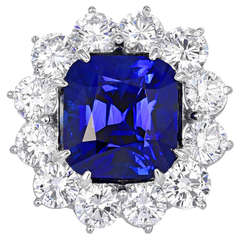 11.14 Carat Sapphire and 5.50 Carats of Diamonds Cluster Ring