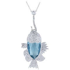 21.50 Carat Aquamarine and Diamond Fish Necklace