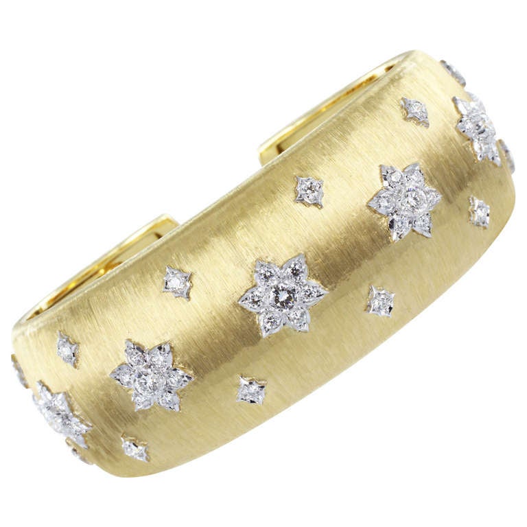 Buccellati Diamond Gold Cuff Bracelet For Sale