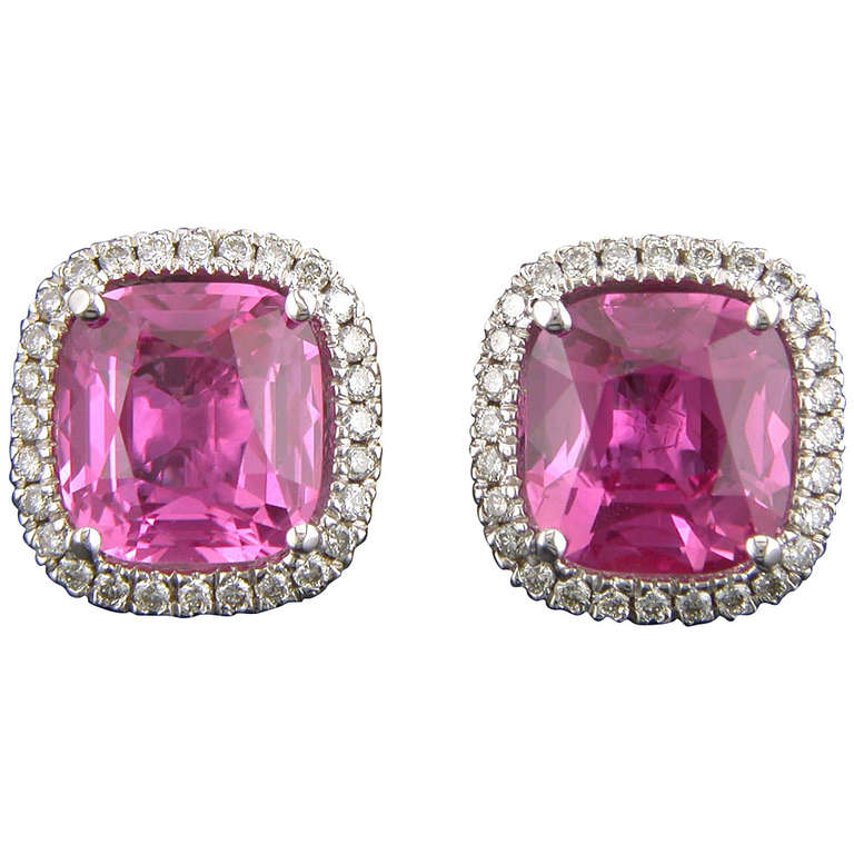 5.81 Carat Natural Unheated Ceylon Pink Sapphire Diamond Gold Earrings For Sale