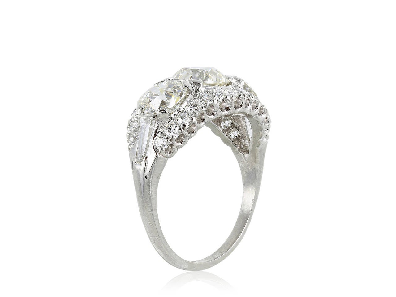 3.05 Carat Old European Diamond Platinum Three-Stone Engagement Ring