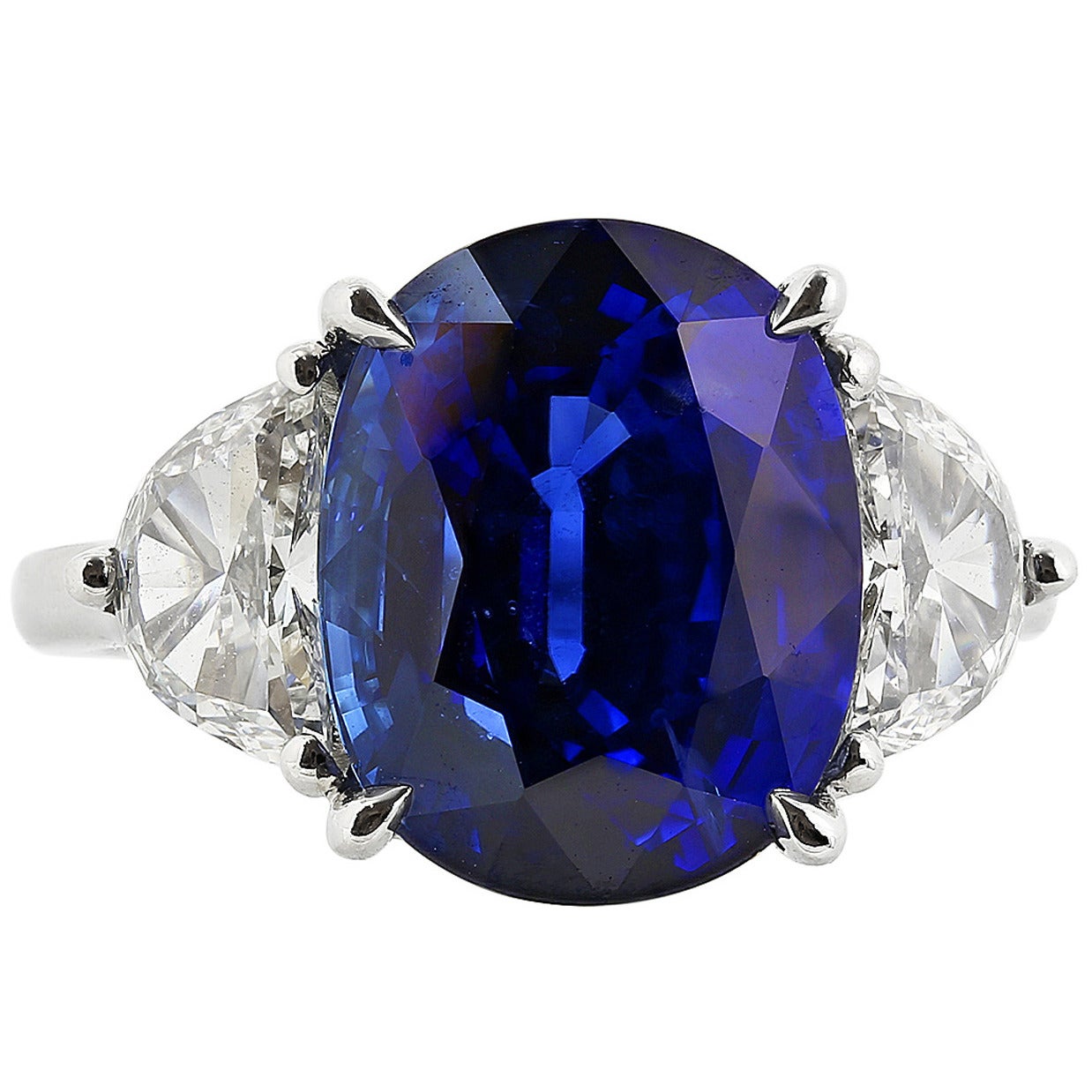 8.45 Carat Ceylon Sapphire Diamond Platinum Three Stone Engagement Ring For Sale