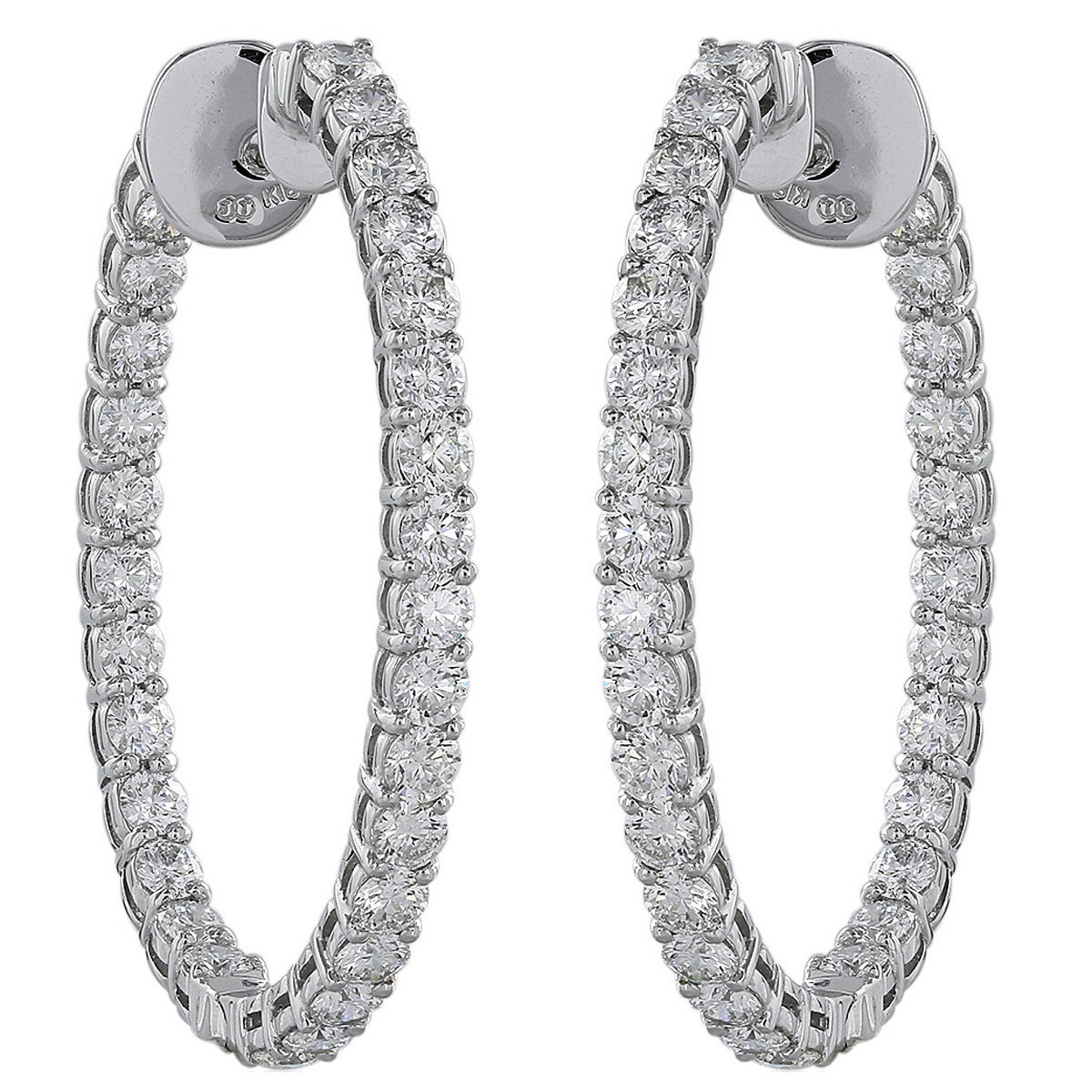 8.05ct Oval Shaped Diamond Hoop Earrings For Sale