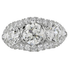 3.05 Carat Old European Diamond Platinum Three-Stone Engagement Ring