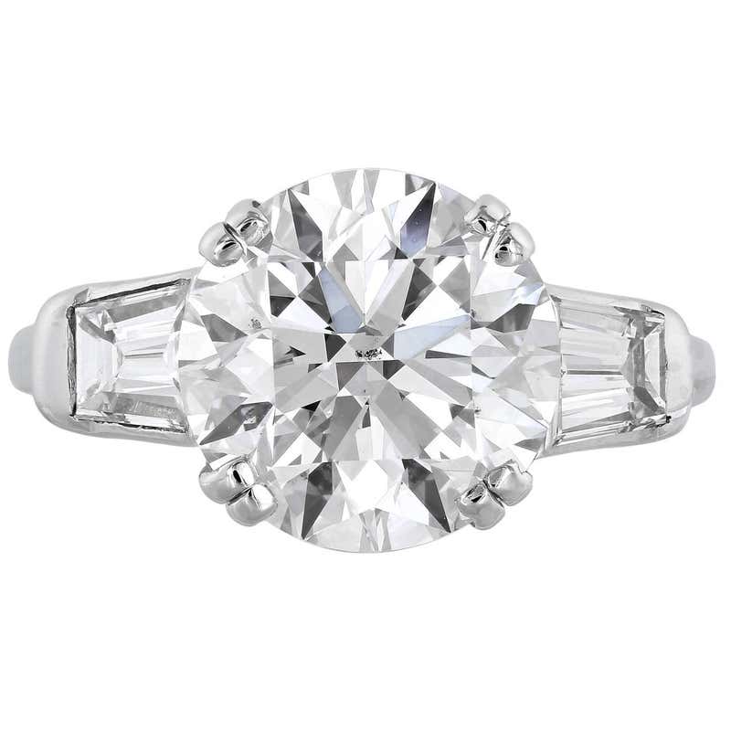 GIA Certified 5.02 I SI1 Brilliant Cut Three-Stone Diamond Engagement ...