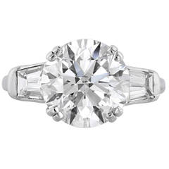 GIA Certified 5.02 I SI1 Brilliant Cut Three-Stone Diamond Engagement Plat Ring