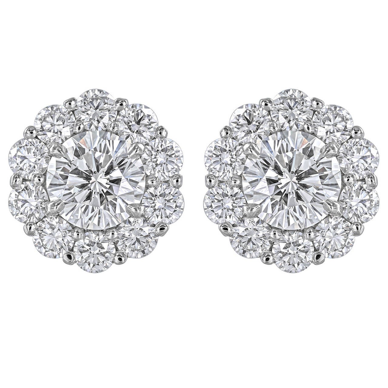 2.40 Carat Round Brilliant GIA Cert Diamond Platinum Cluster Earrings