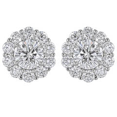 2.40 Carat Round Brilliant GIA Cert Diamond Platinum Cluster Earrings