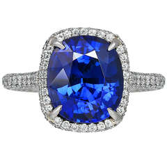 6.24 Carat Cushion Cut Sapphire & Diamond Ring 12