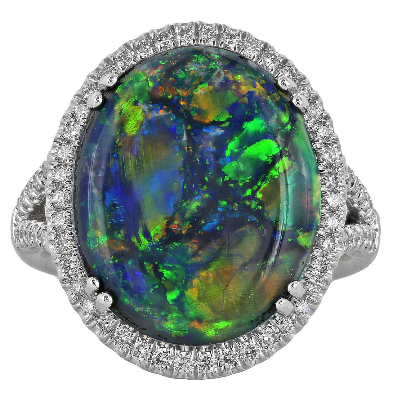 Black Opal Diamond Gold Cluster Ring