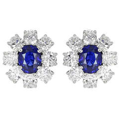 4.20 Carat Sapphire Diamond Cluster Earrings