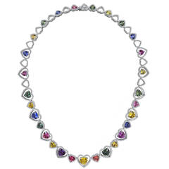 39.78 Carat Heart Sapphire Diamond Gold Necklace