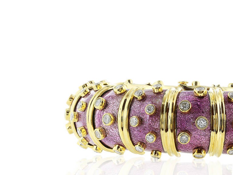 Tiffany & Co. Schlumberger Purple Paillonne Enamel and Diamond Bracelet In Excellent Condition In Chestnut Hill, MA