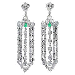 Art Deco Emerald and Diamond Chandelier Earrings
