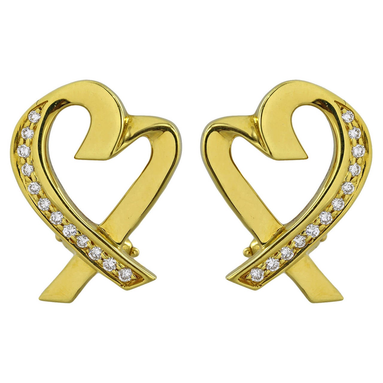 Tiffany & Co. Paloma Picasso Diamond Gold Heart Earrings For Sale