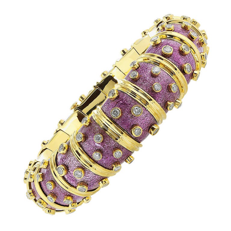 Tiffany & Co. Schlumberger Purple Paillonne Enamel and Diamond Bracelet