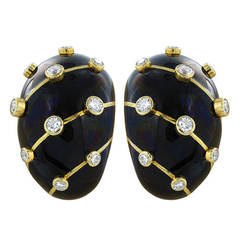 Tiffany & Co. Schlumberger Black Enamel Diamond gold Earrings 12