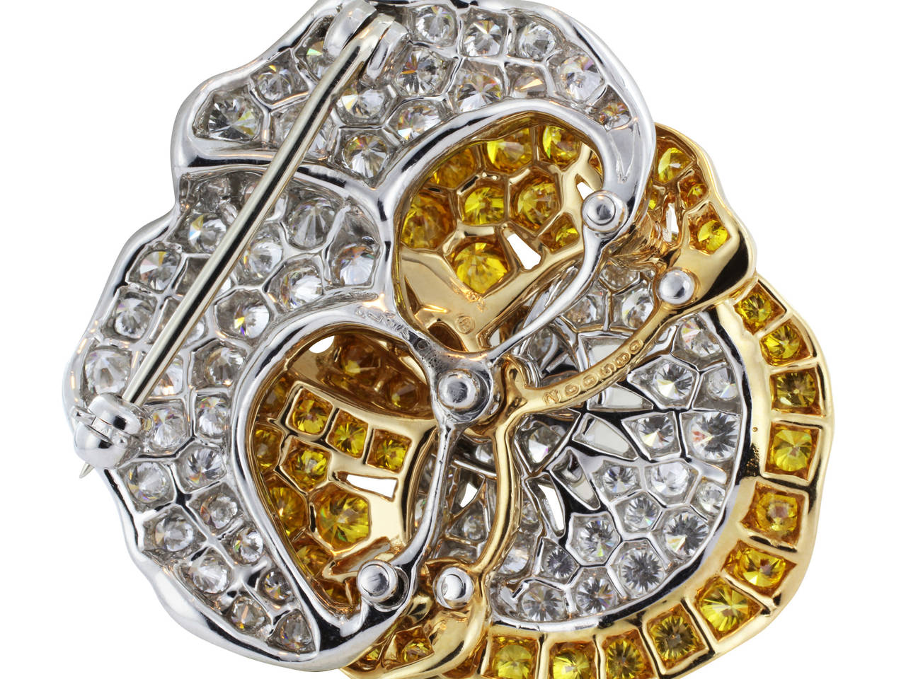 Contemporary Oscar Heyman Yellow and White Diamond Pansy Brooch For Sale