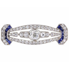 Art Deco 3.50 Carat sapphire Diamond platinum Bar Brooch