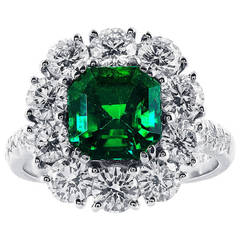 2.16 Carat Colombian Emerald and Diamond Cluster Ring