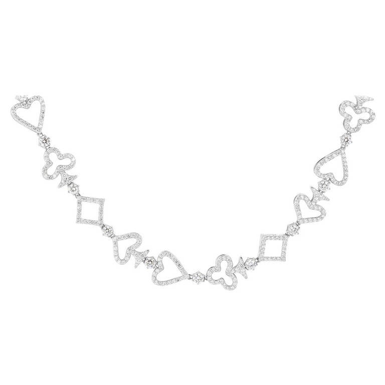 Norman Silverman 24.44 Carats Diamond Openwork Card Suits Necklace For Sale