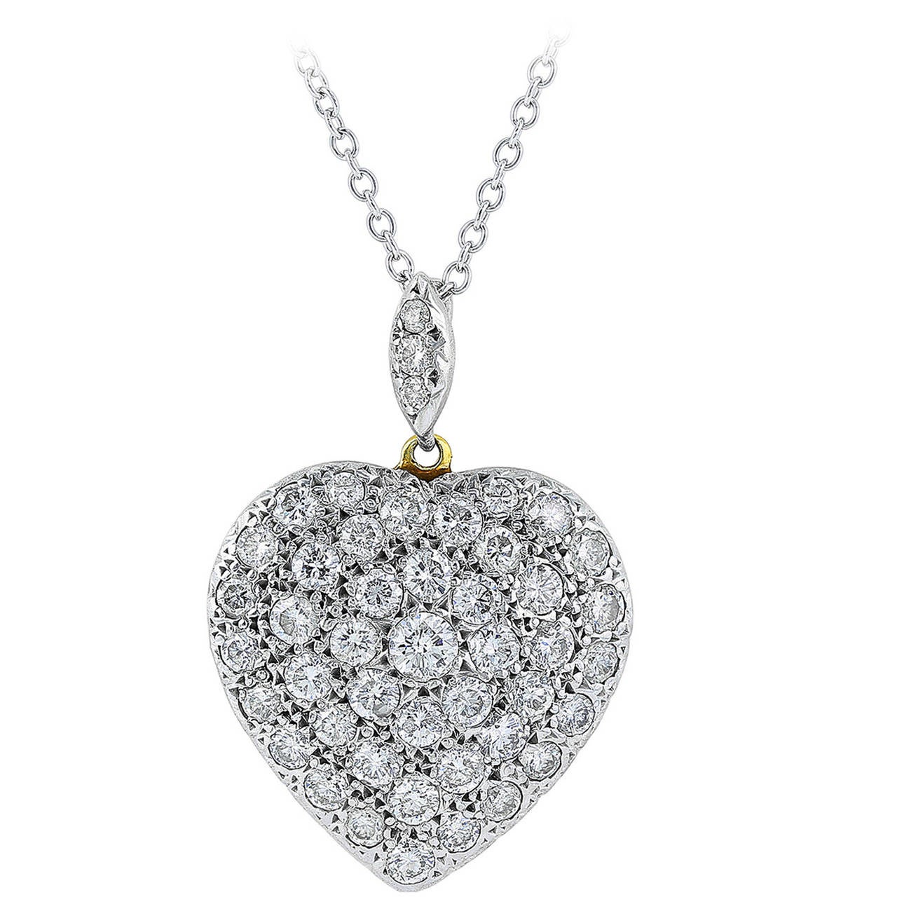 Pave Diamond Heart Pendant at 1stdibs