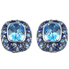 Blue Topaz and Sapphire Clip Earrings