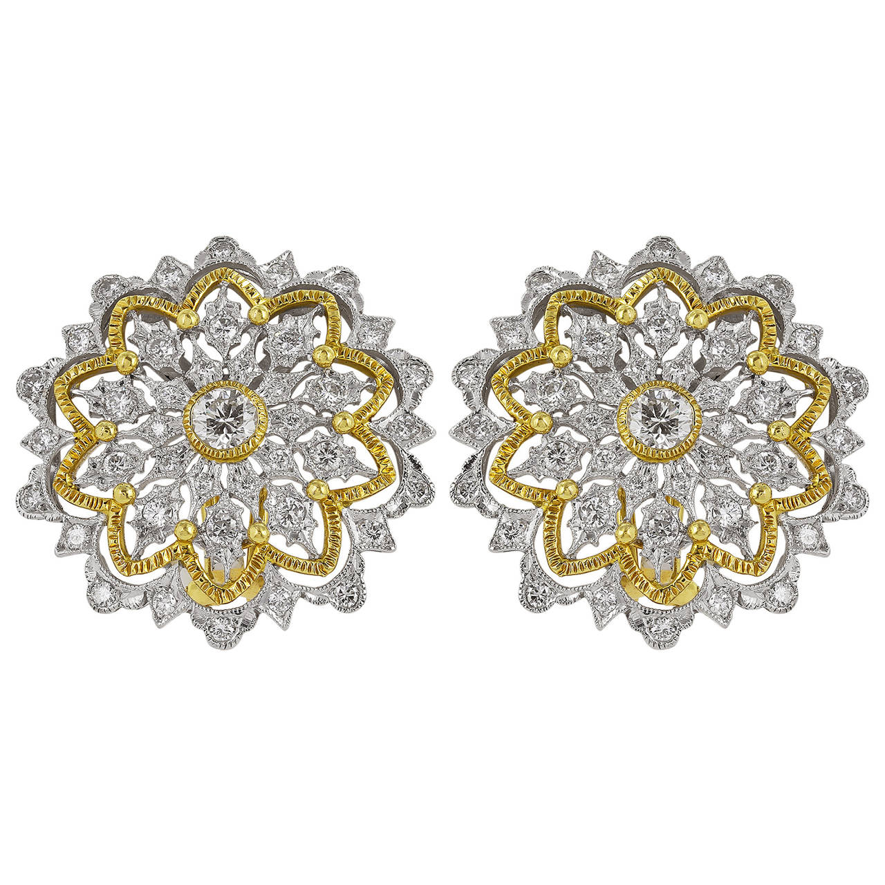 Two Tone Gold and Diamond Earrings For Sale at 1stDibs