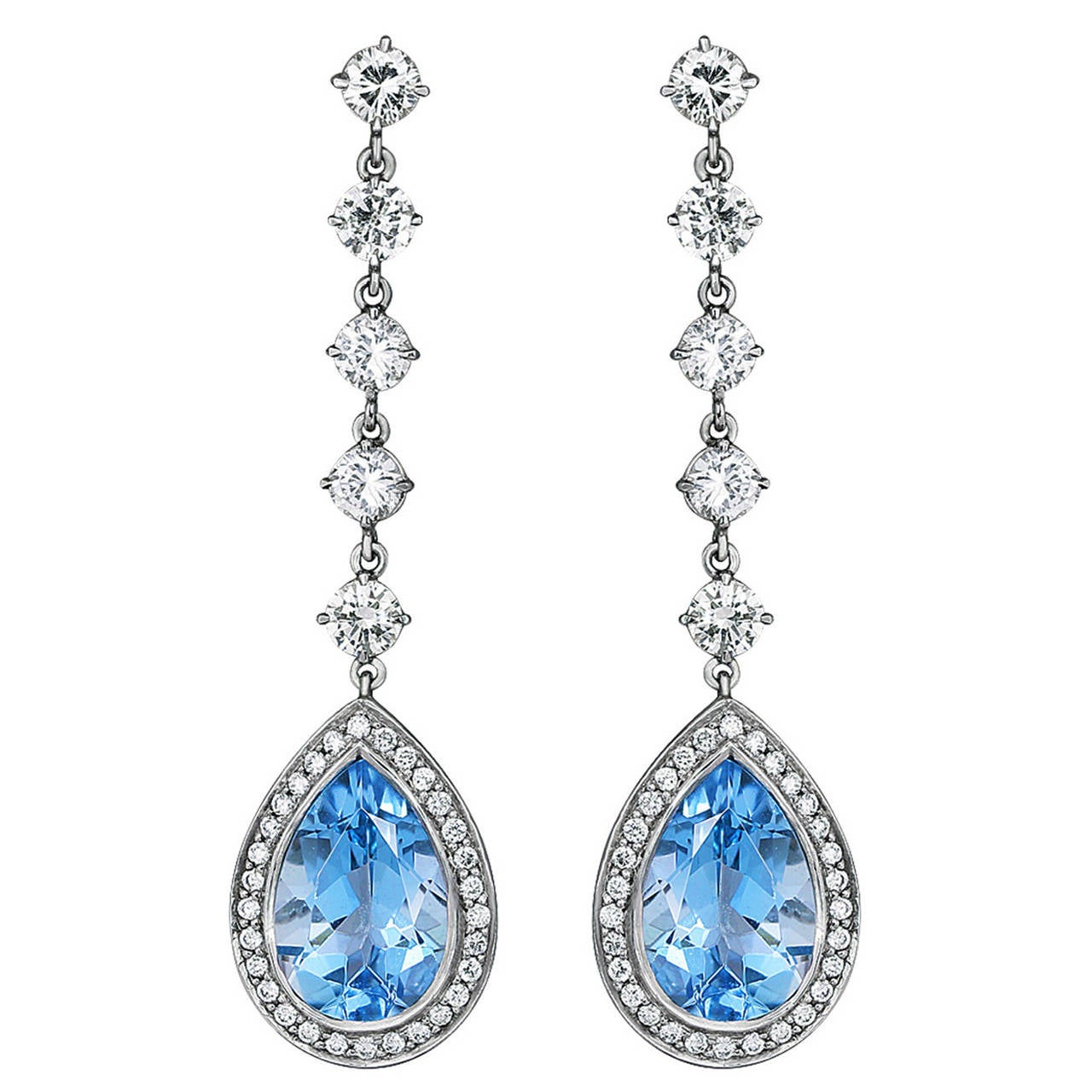 5.03 Carat Aquamarine Diamond Platinum Dangle Earrings For Sale