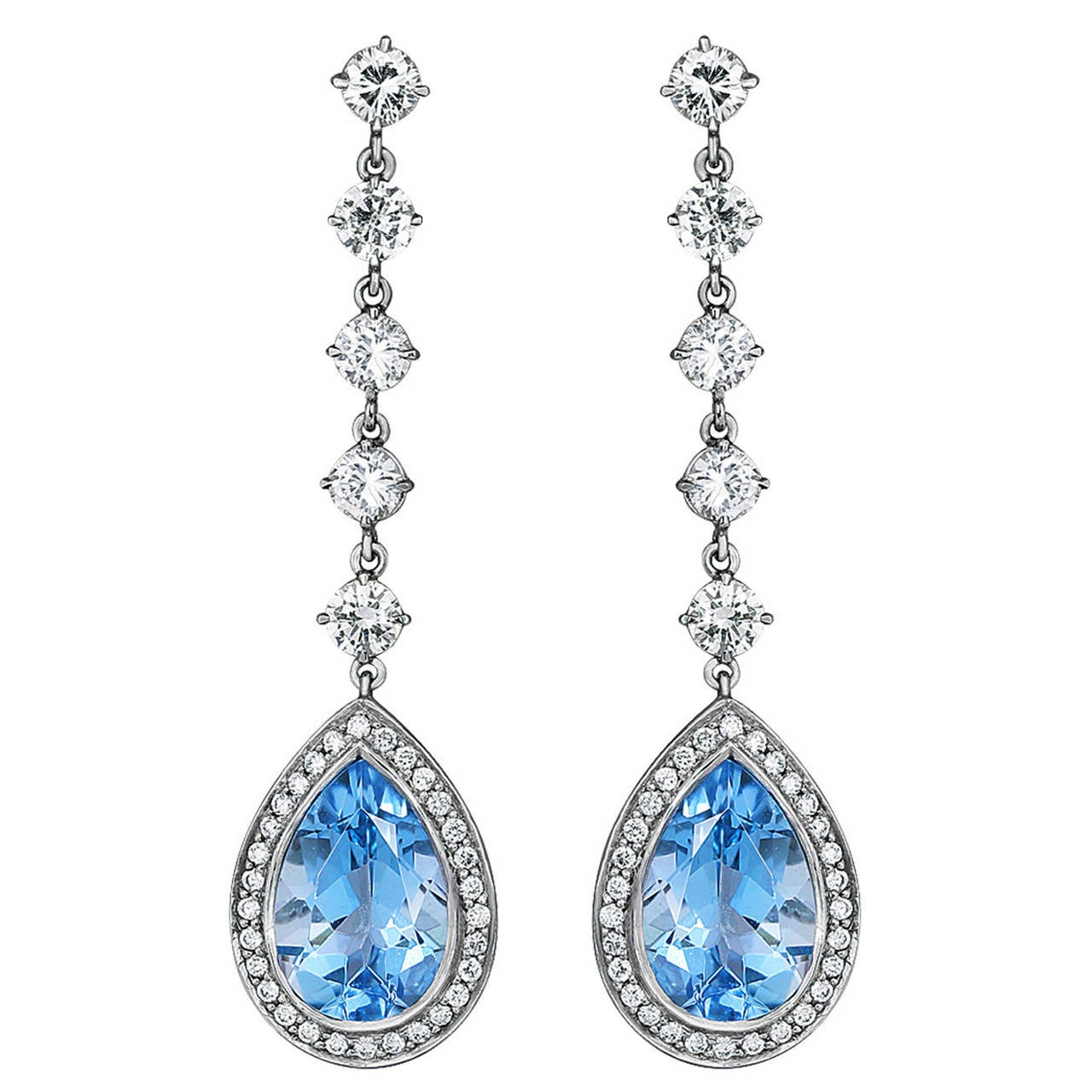 5.03 Carat Aquamarine Diamond Platinum Dangle Earrings