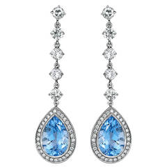 5.03 Carat Aquamarine Diamond Platinum Dangle Earrings